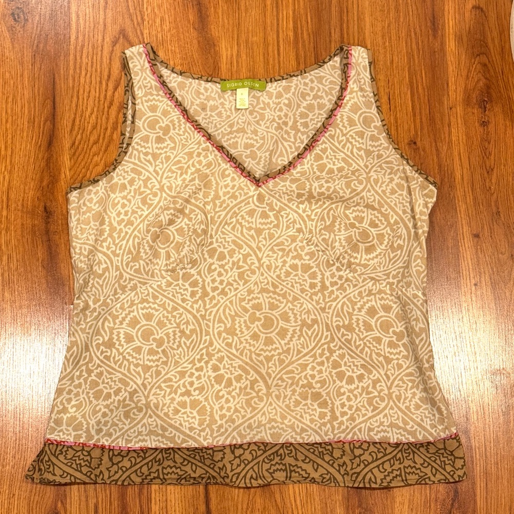 Sigrid Olsen Sleeveless Printed Cotton Top V-Neck Lightweight, 6
